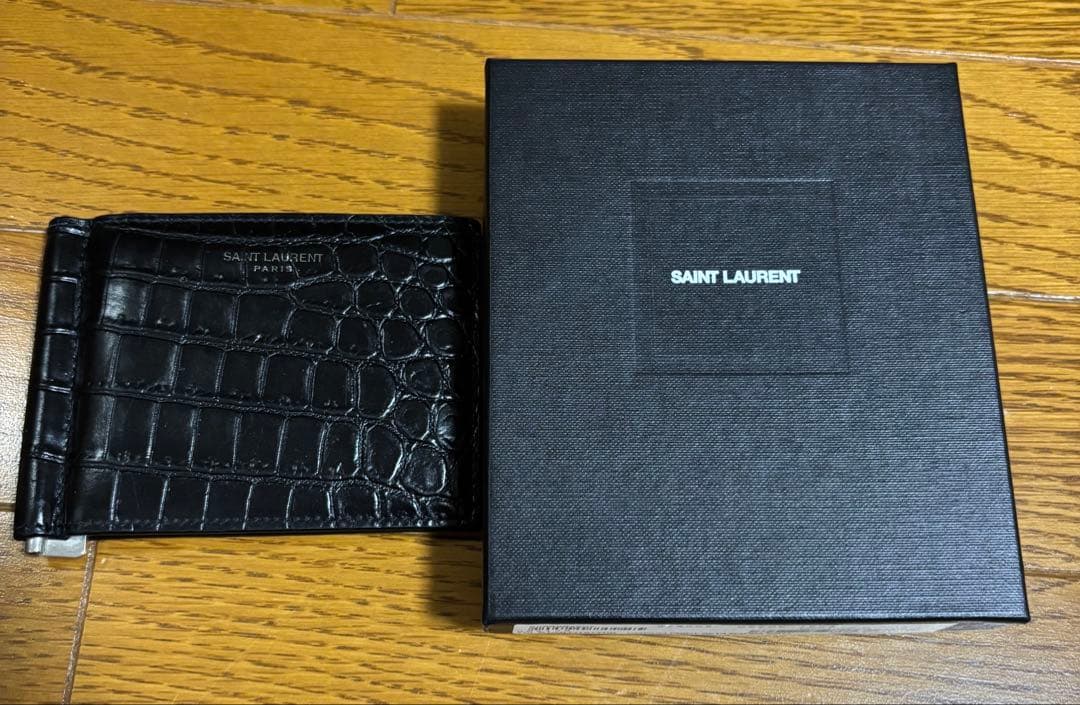 SAINT LAURENT ブラック クロコダイル 二つ折り財布 マネークリップ