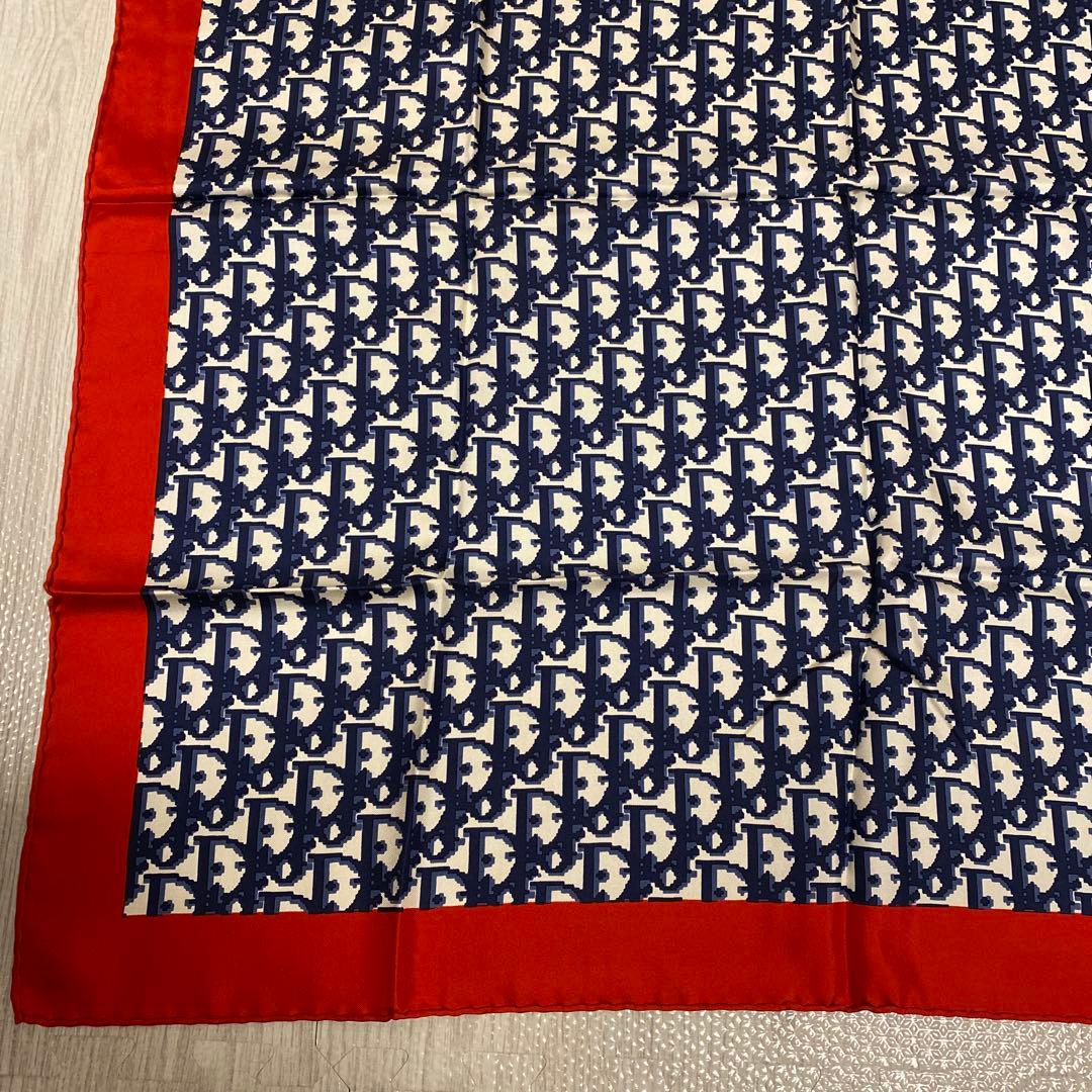 Christian Dior ロゴパターン スカーフ　ネイビー　レッド