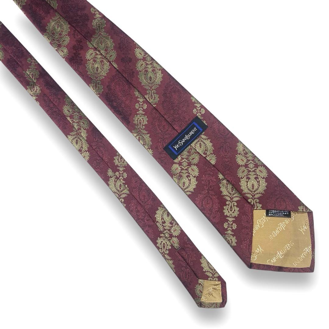 【ほぼ未使用】　イヴサンローラン　ブランド　ネクタイ　ワインレッド　ボルドー　赤