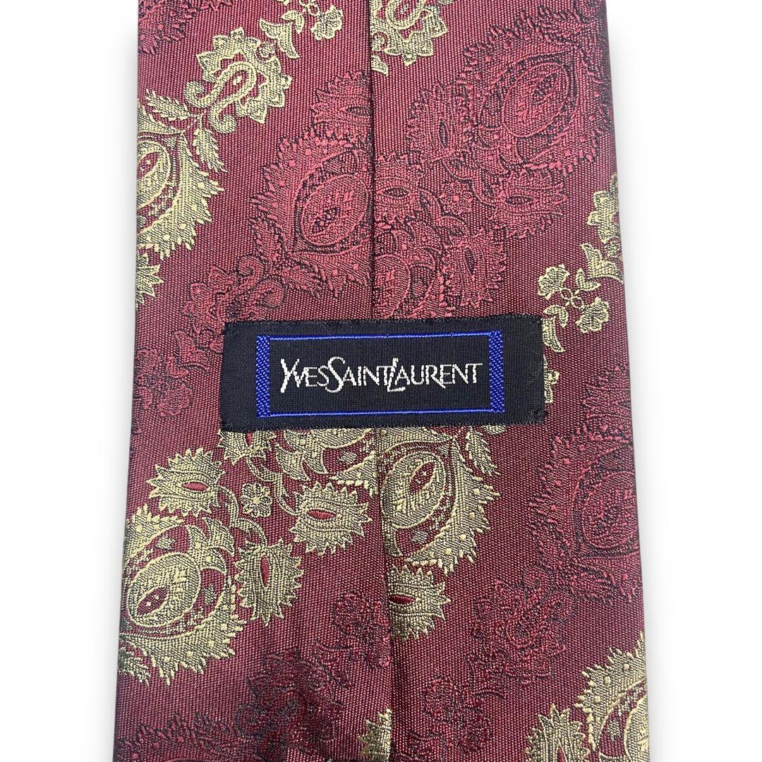 【ほぼ未使用】　イヴサンローラン　ブランド　ネクタイ　ワインレッド　ボルドー　赤
