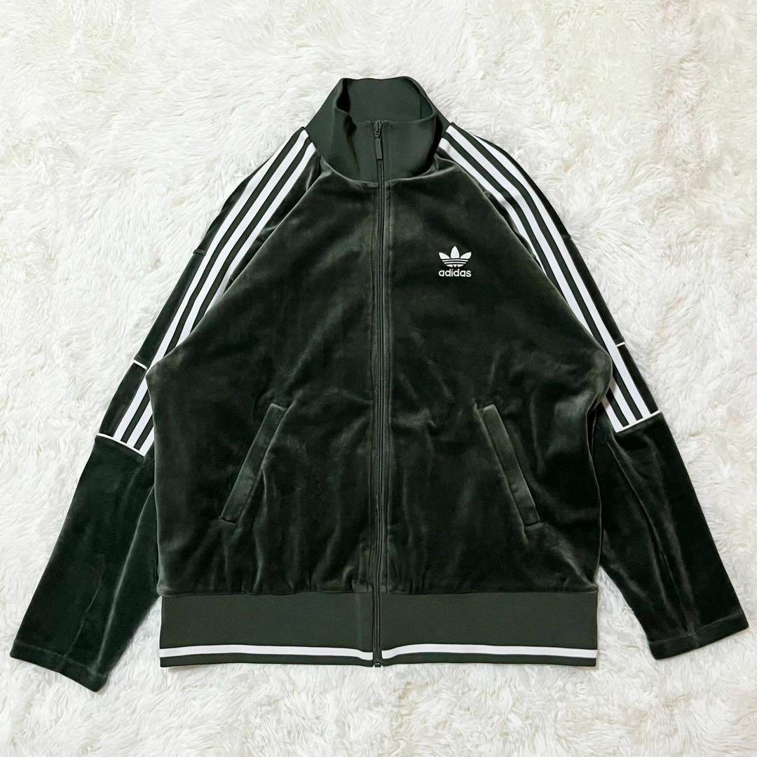 【極美品】アディダス トラックトップ ベロアジャケット ジャージ XL グリーン