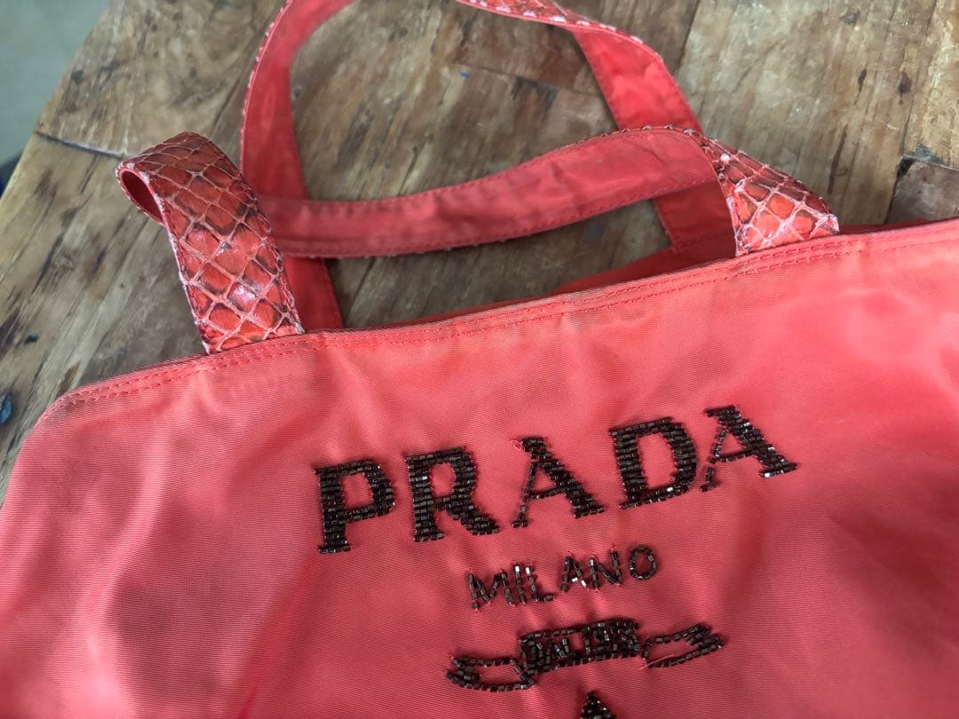 PRADA ビーズ　オレンジ トートバッグ