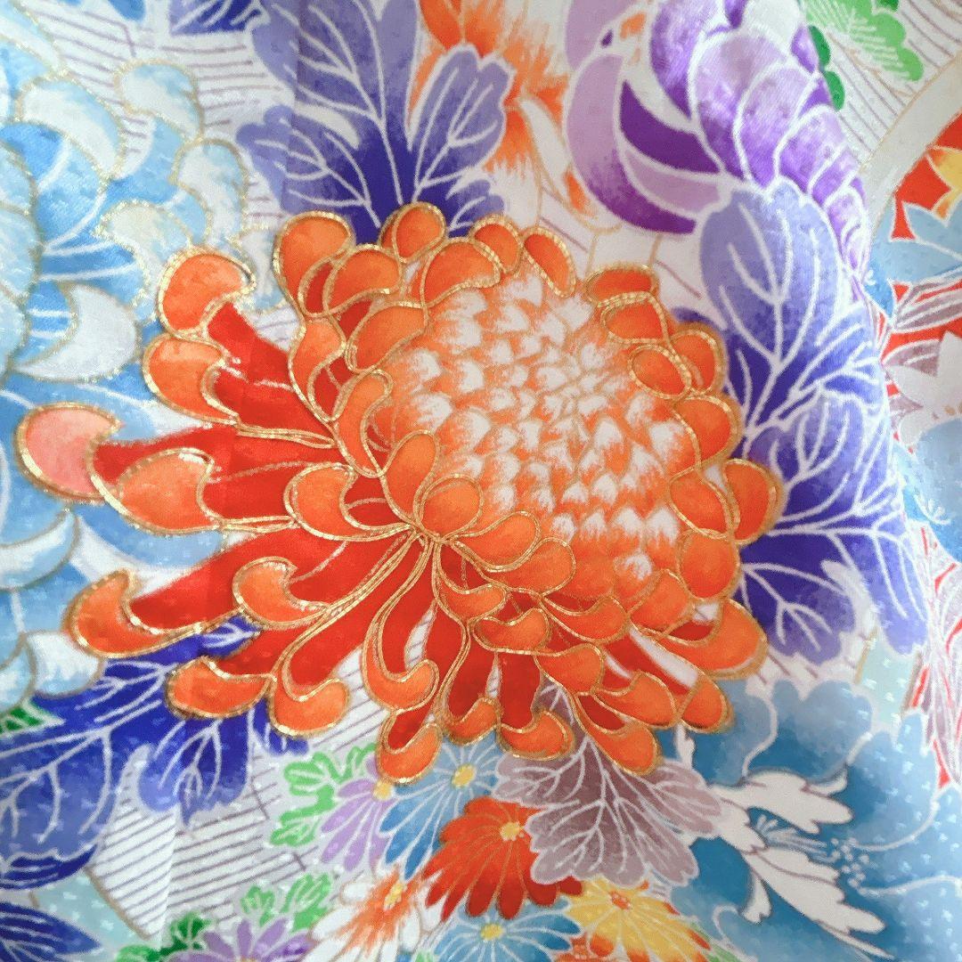 セット　七五三　7歳女の子　長着＆袋帯＆袖なし長襦袢＆小物　オレンジ地　菊金糸