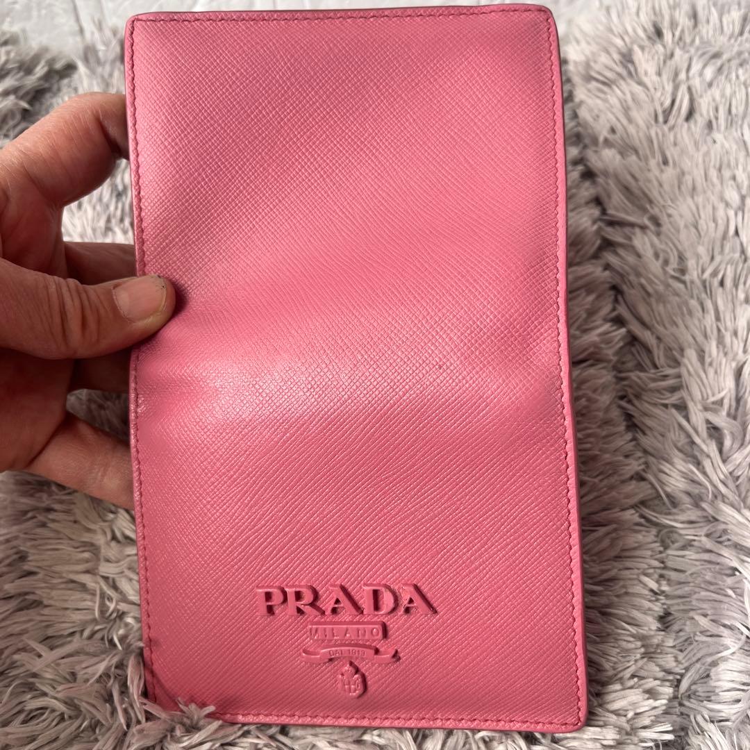 PRADA✨シャイン　折り財布　サフィアーノ　大きめロゴ　ピンク　レディース