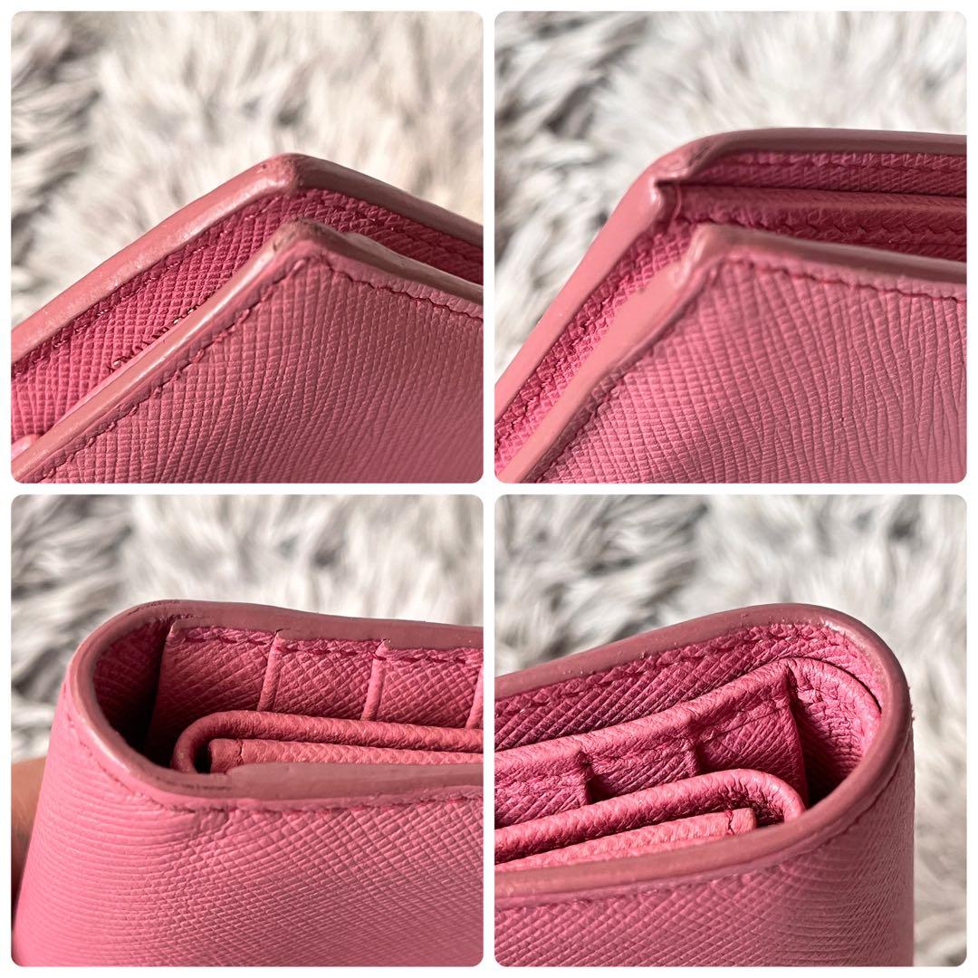 PRADA✨シャイン　折り財布　サフィアーノ　大きめロゴ　ピンク　レディース