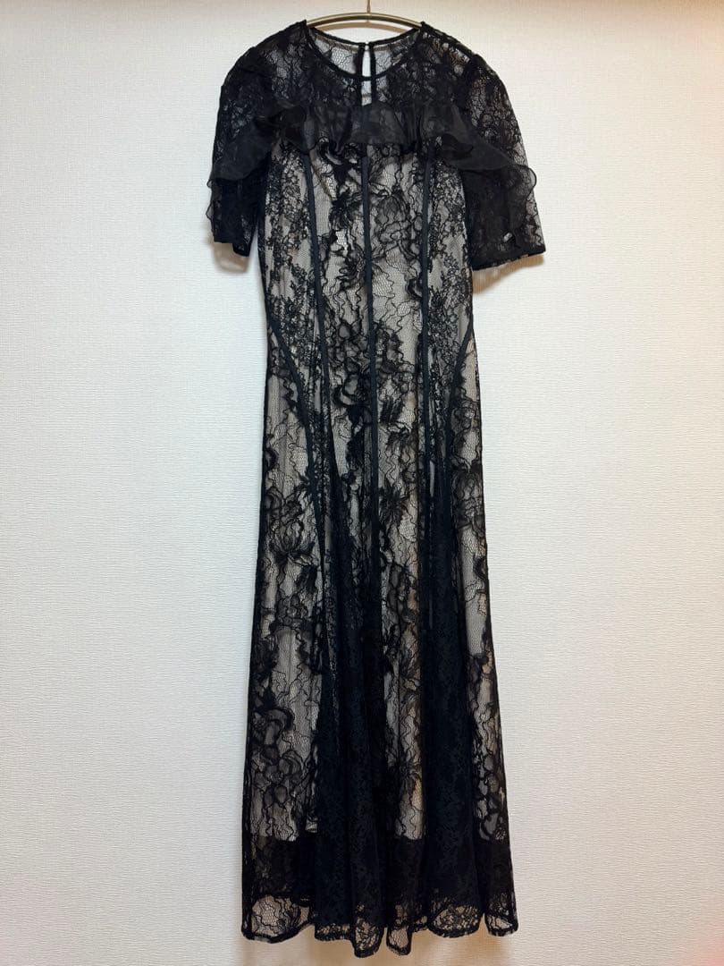 FRAY I.D コンビネーションレースフレアドレス ブラック