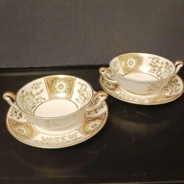 ロイヤルクラウンダービー パネル グリーン スープカップ＆ソーサー③④