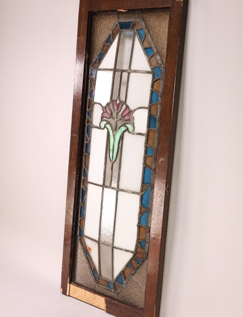 BK446　明治　大正　アンティーク　ステンドグラス　扉　ダイヤカットガラス