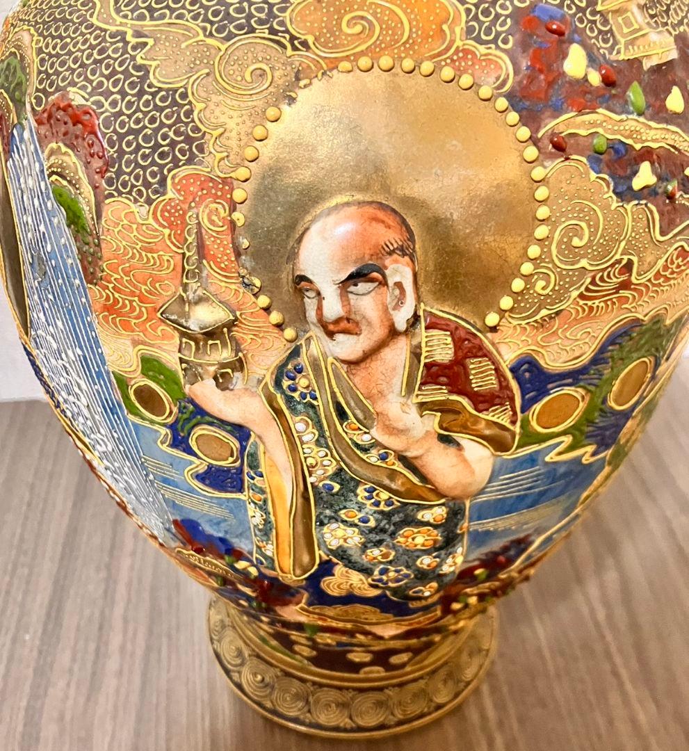 薩摩焼 金襴手 羅漢・観音図 大型壺 アンティーク美術品