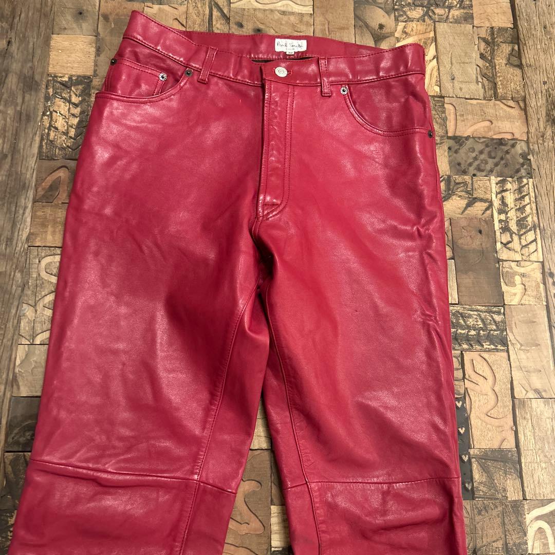 Paul Smith 本革 レザーパンツ レッド スリム M