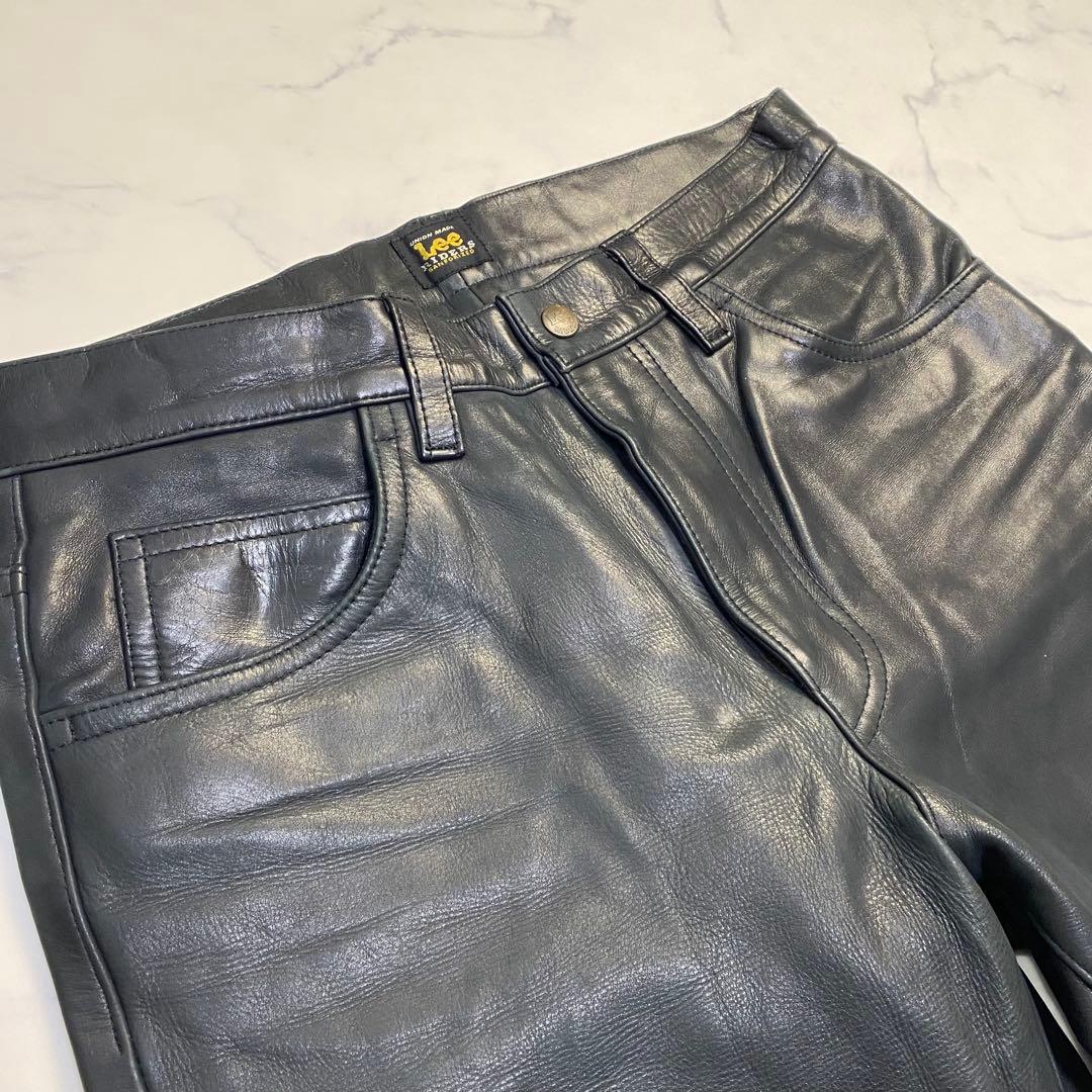 【美品】Lee リー　レザーパンツ　32×34 ブラック　黒　牛革