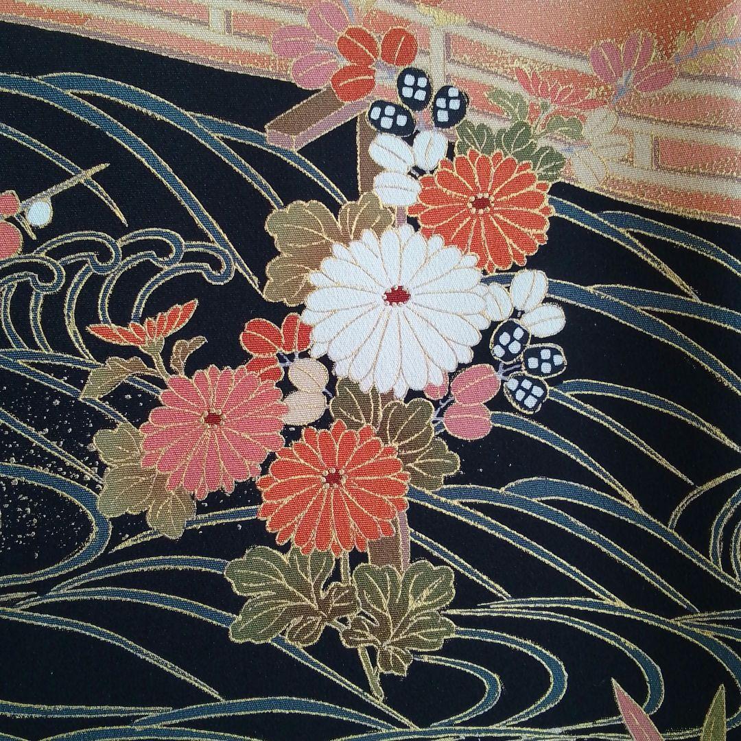 着物リメイクワンピース 留袖ドレス 橋と扇子