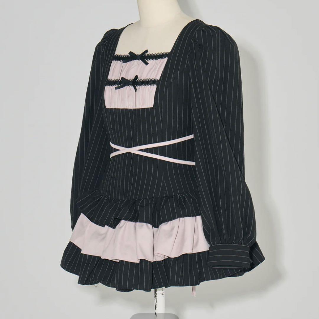 はしごリボンティアードセットアップ ブラックストライプ