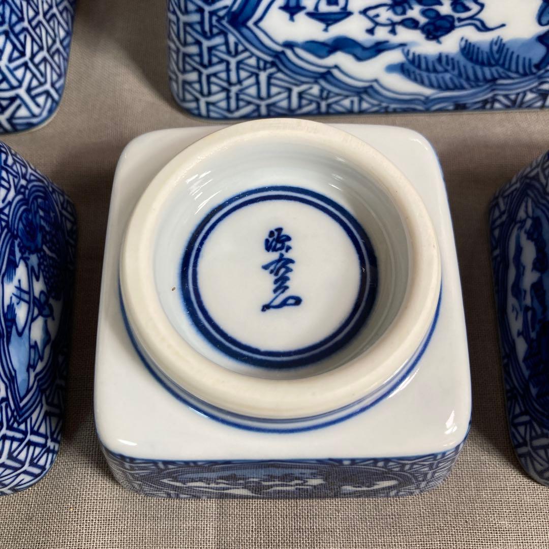 【源右衛門】古伊万里の伝統　日本名窯　舘林源右衛門作　祥瑞手間取山水図　向付四客