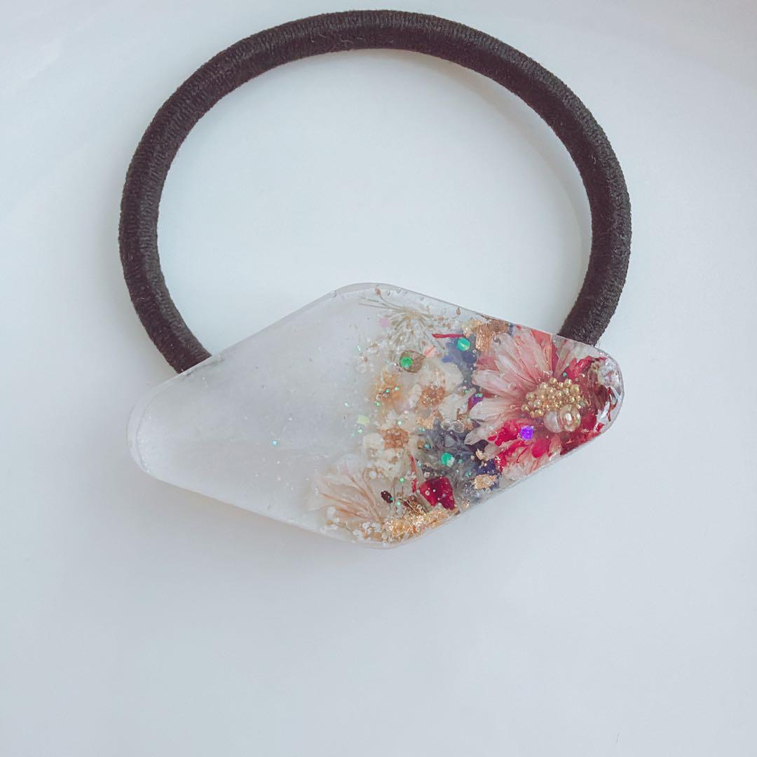 レジンヘアゴム ダイヤ　和装　着物　金箔　レッド　ブルー　日本