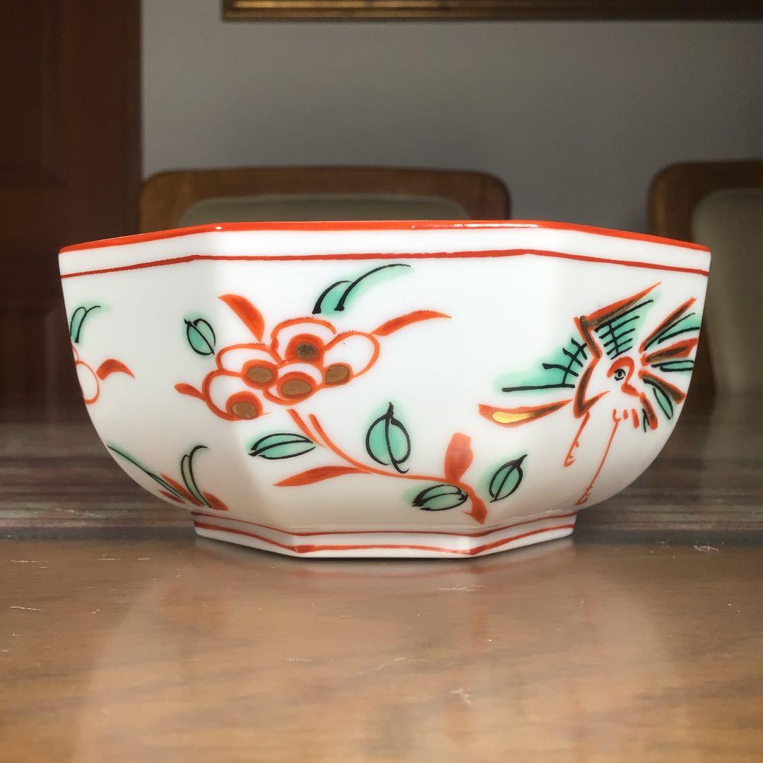 たち吉　『赤呉須花鳥』　赤絵金彩　小鉢　5枚　縁起物