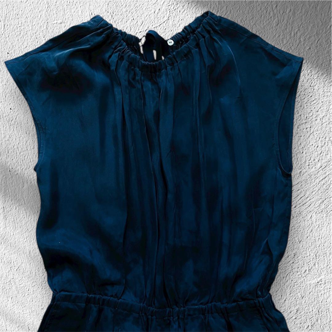 【未使用級】IENA キュプラ ギャザー ネック オールインワン ネイビー