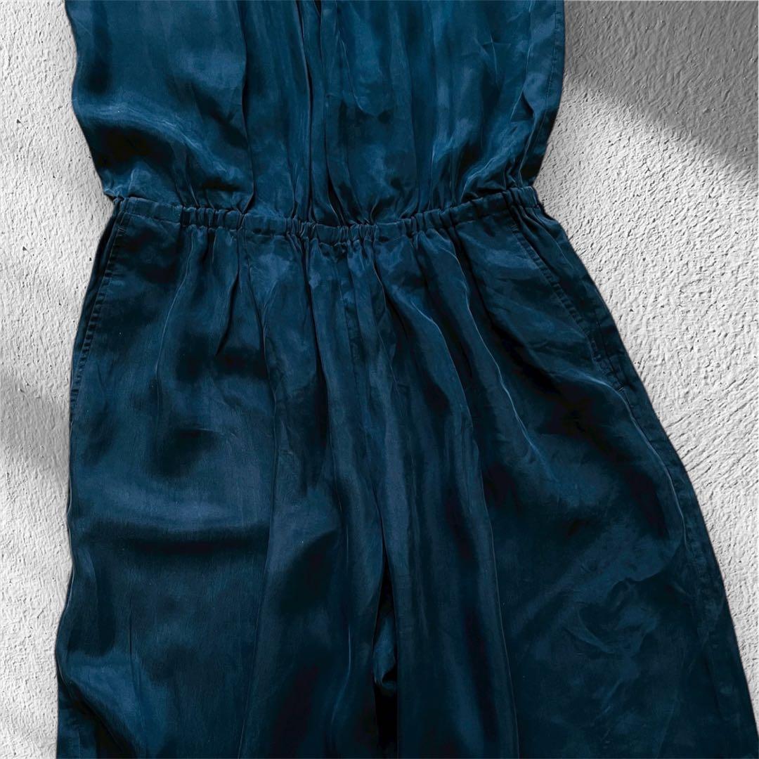 【未使用級】IENA キュプラ ギャザー ネック オールインワン ネイビー