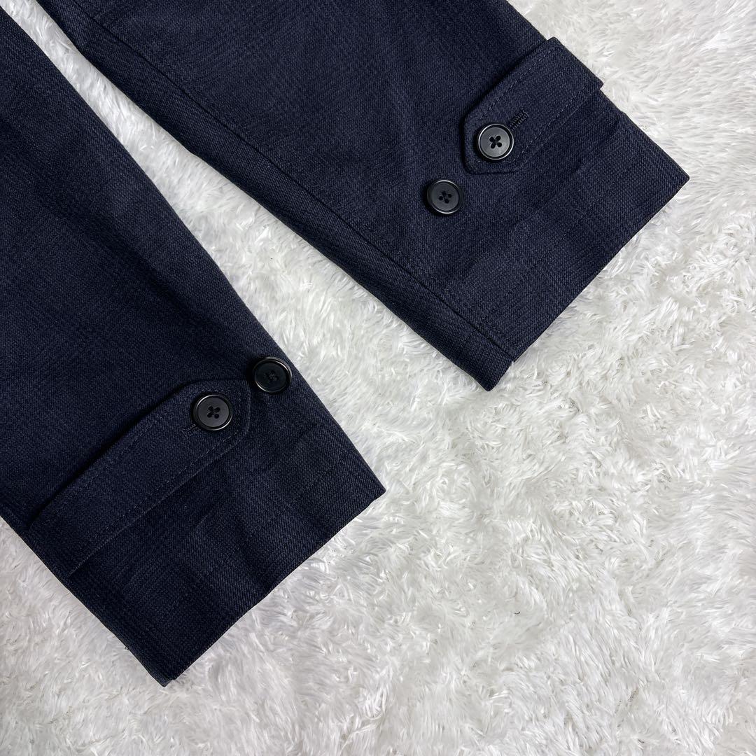 バーニーズニューヨーク ウール ステンカラーコート ネイビー/チェック XL