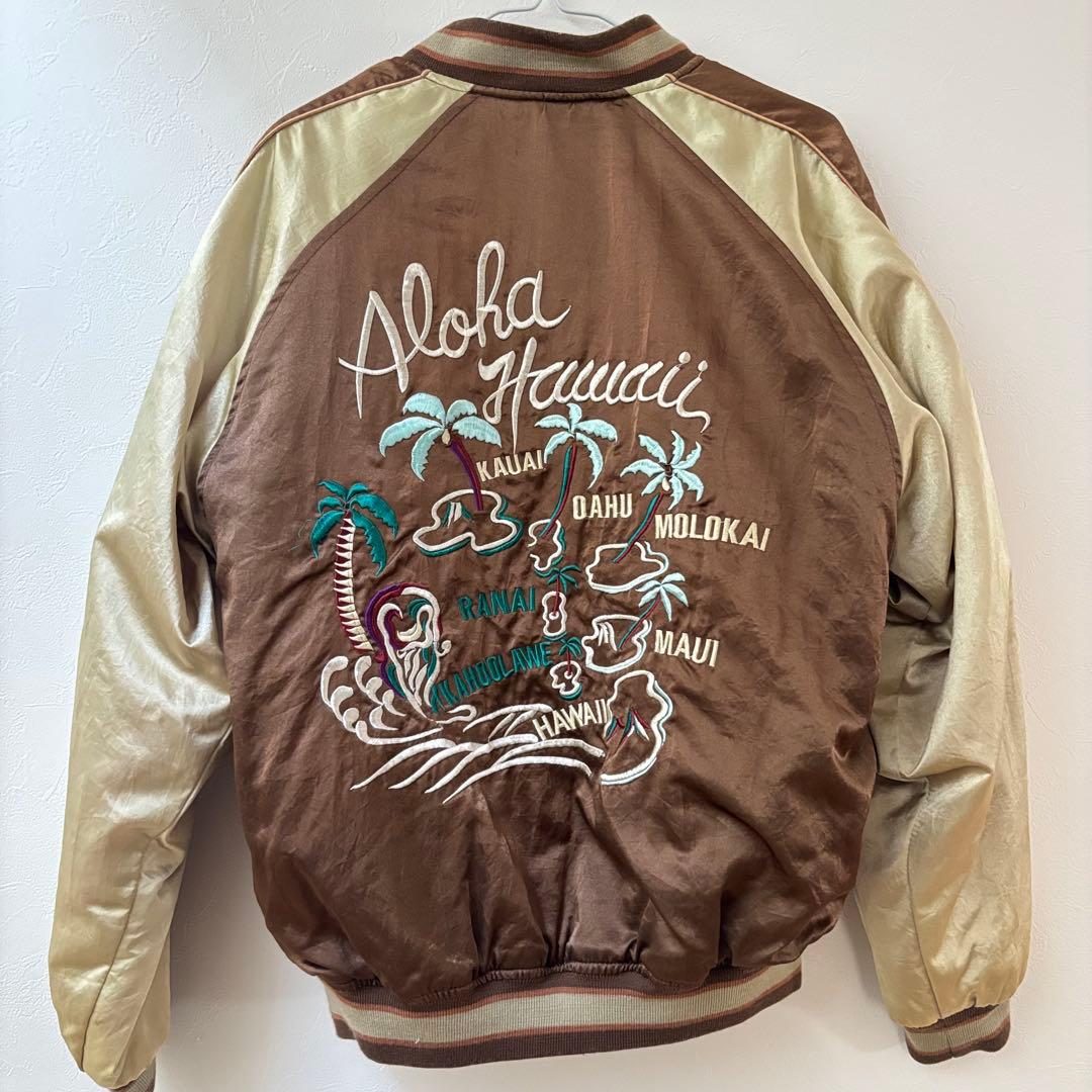 パームツリー刺繍 スカジャン ブラウン M ハワイ