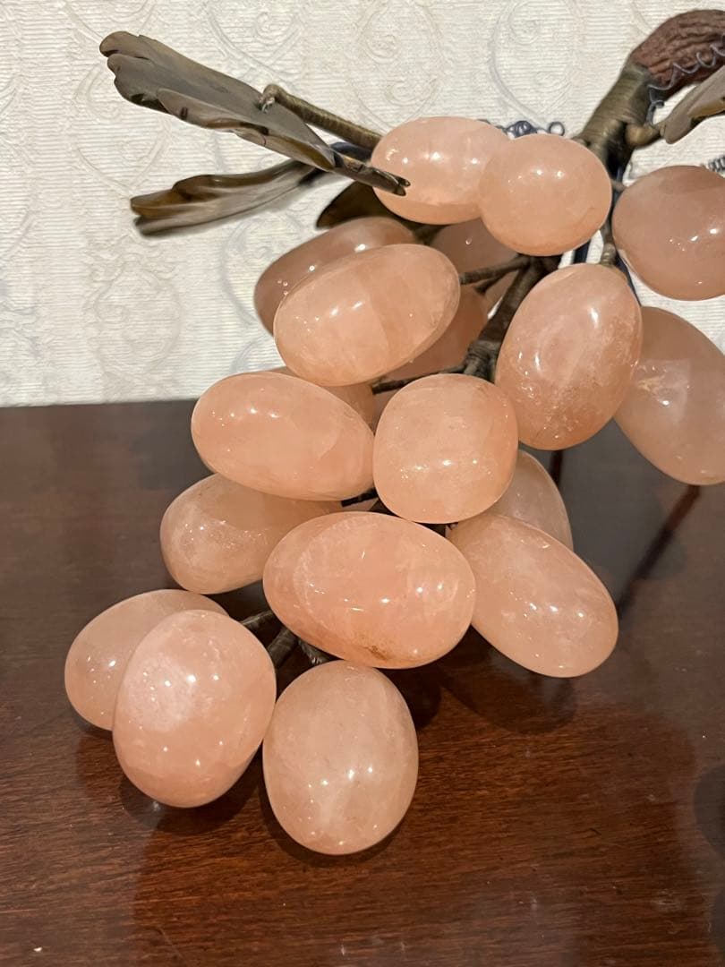 中国美術 翡翠 ローズクォーツ 紅水晶 葡萄 置物 ぶどう ブドウ