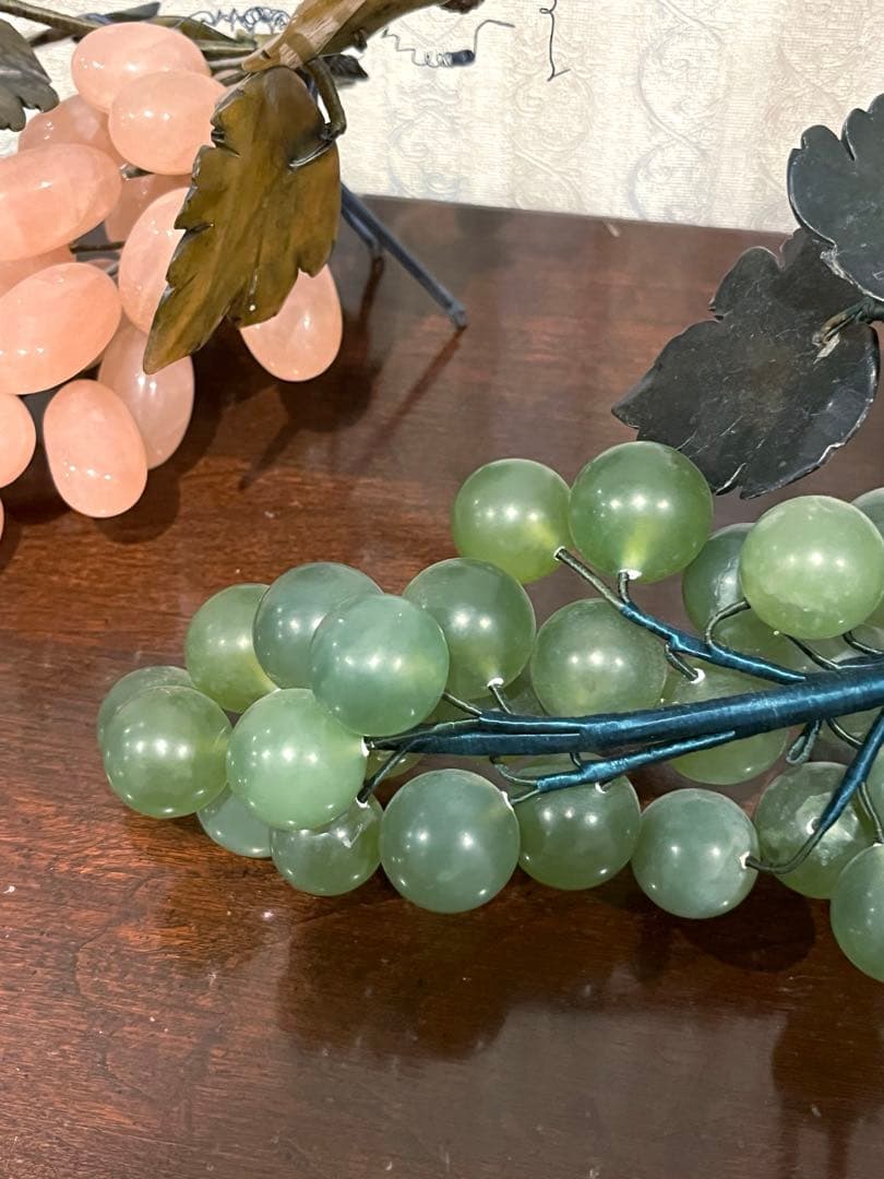 中国美術 翡翠 ローズクォーツ 紅水晶 葡萄 置物 ぶどう ブドウ