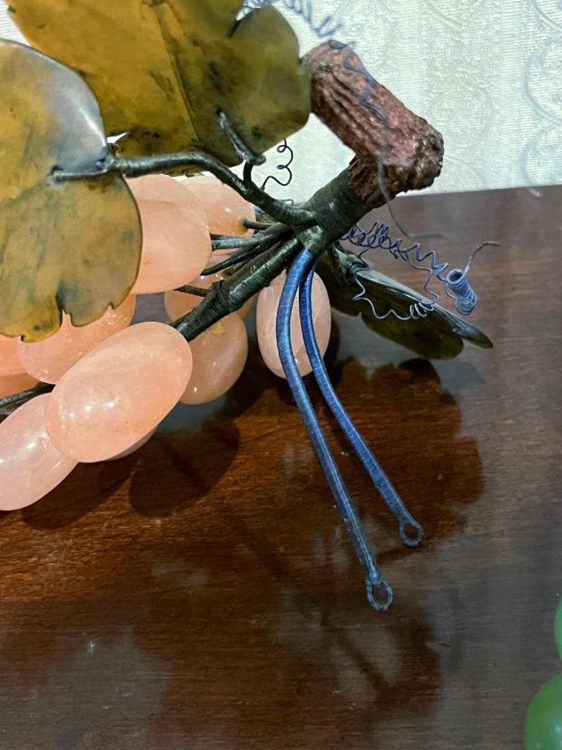 中国美術 翡翠 ローズクォーツ 紅水晶 葡萄 置物 ぶどう ブドウ