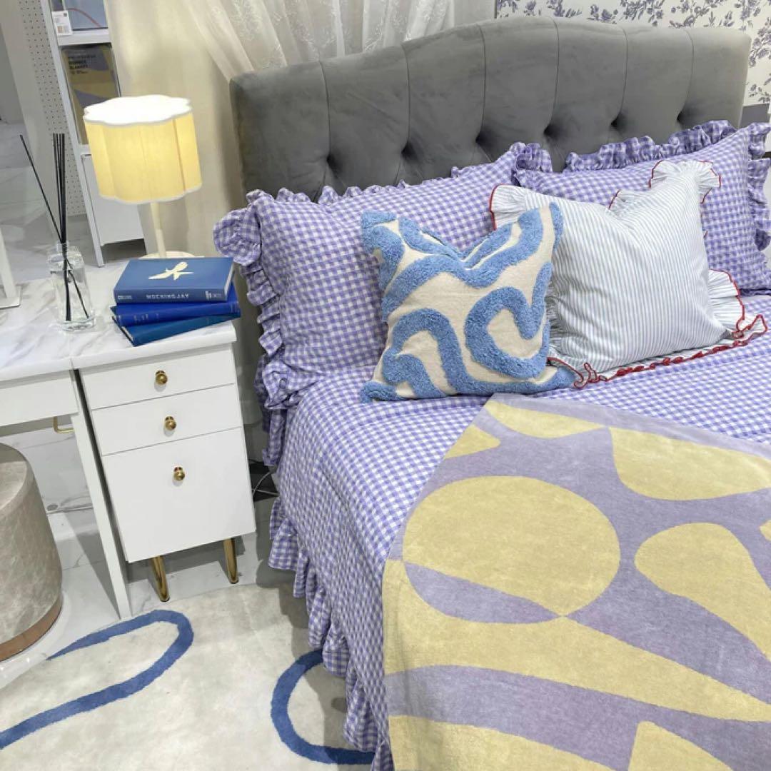 ふわろ 肌掛けふとん フリルチェック ダブル ピンク×パープル