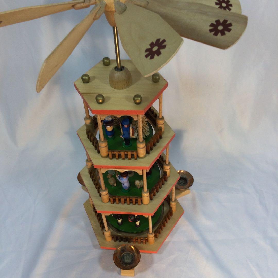 クリスマス　飾り　蝋燭3本　3段　回転　木製　ヴィンテージ　（2088）