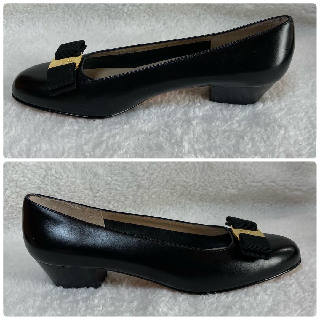 未使用 サルヴァトーレ フェラガモ パンプス ヴァラ リボン ブラック