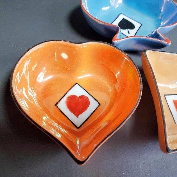 初期オールドノリタケ　メープルリーフ印　トランプ柄　小鉢3個