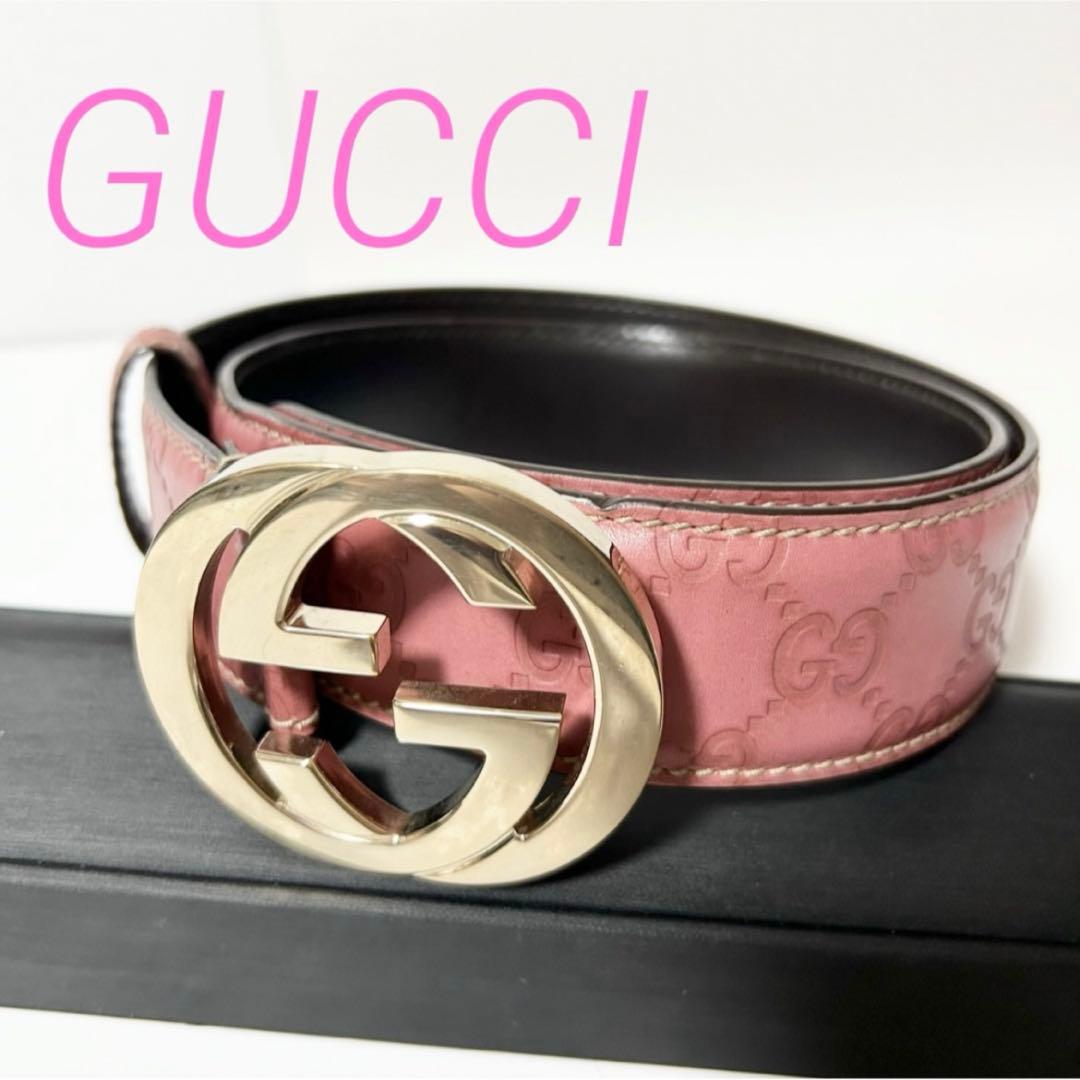 GUCCI グッチ ベルト 114876 インターロッキングG シマ ピンク