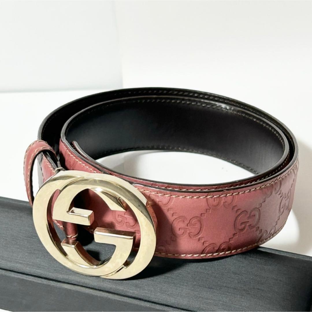GUCCI グッチ ベルト 114876 インターロッキングG シマ ピンク