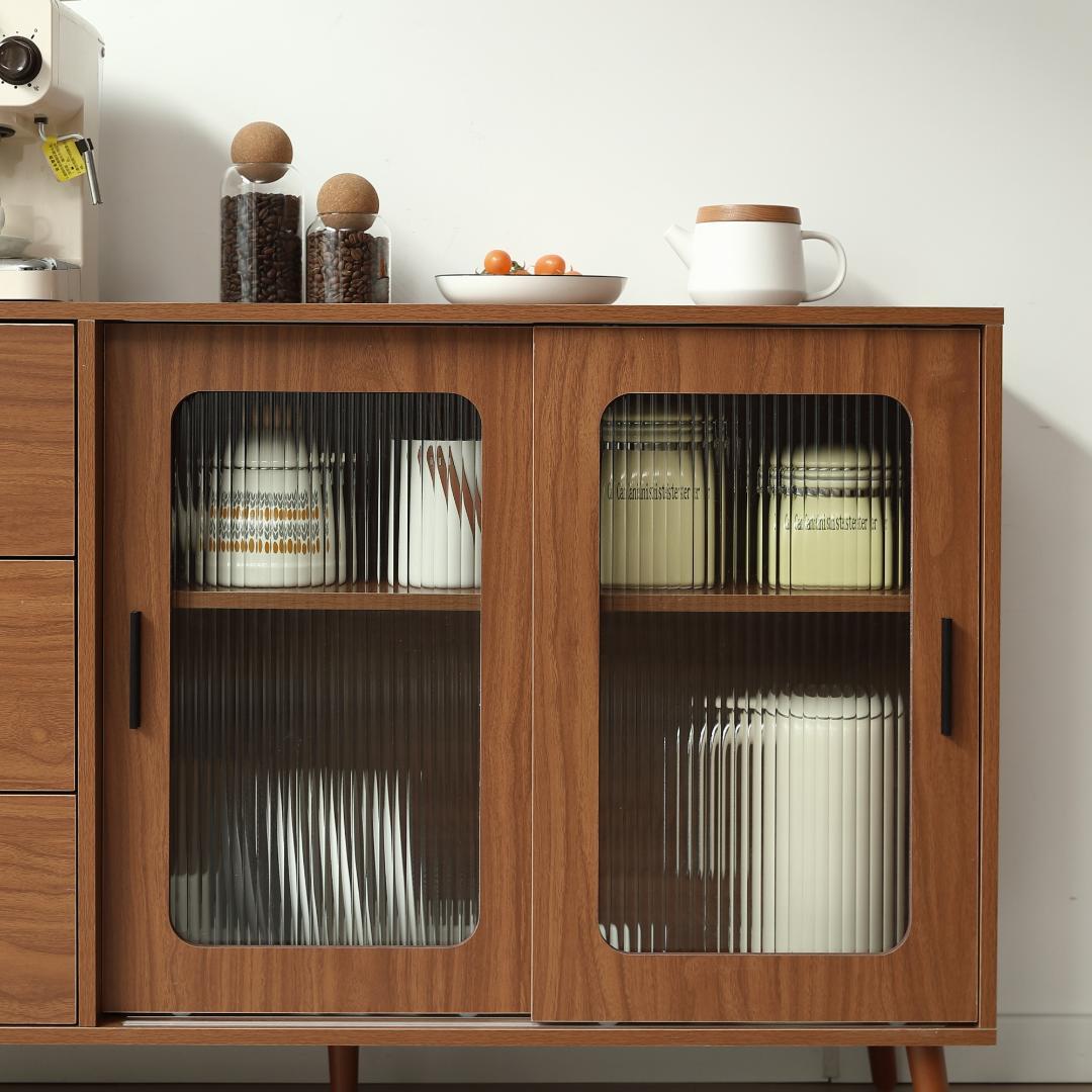 タイムセール！新作のキャビネット　引き出し付き　食器棚　扉付き　BROWN