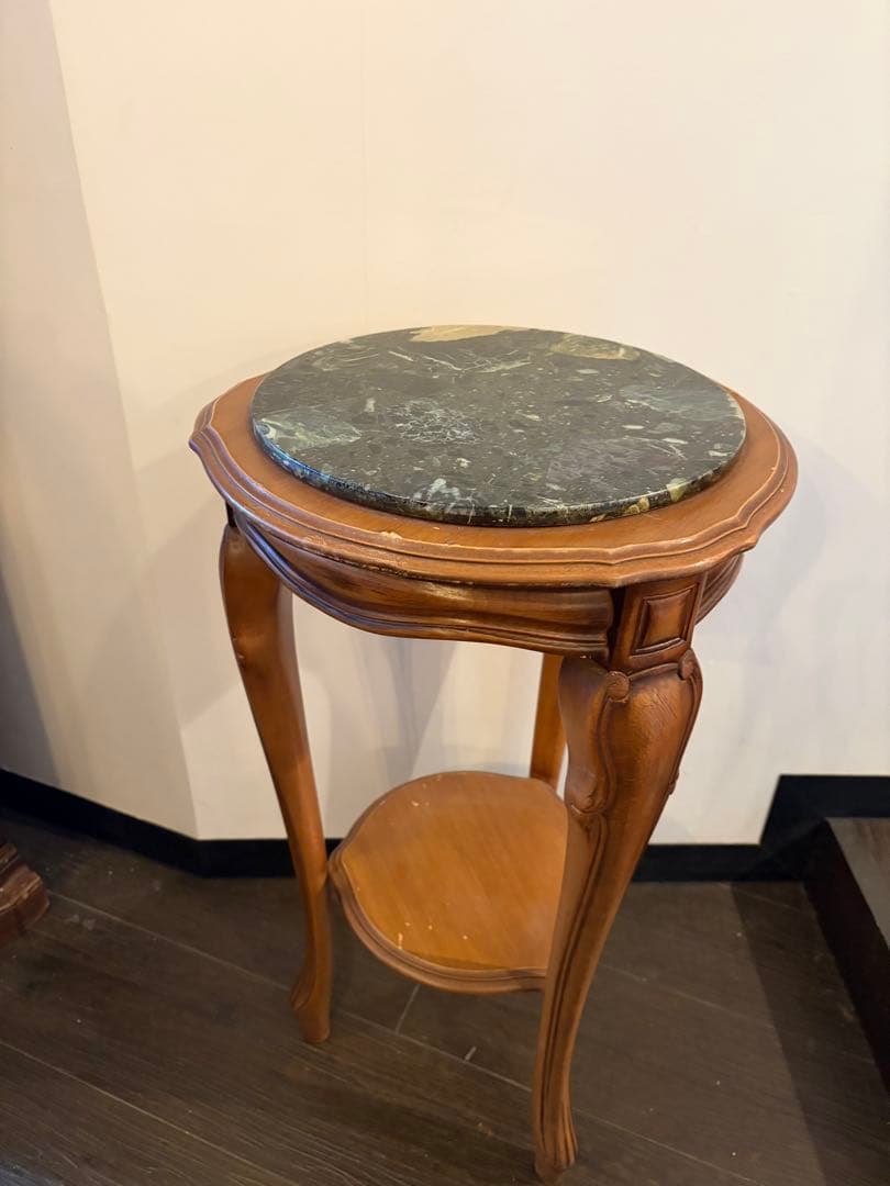 大理石　サイドテーブル 花台 猫脚 クラシック アンティーク　木製　電話台