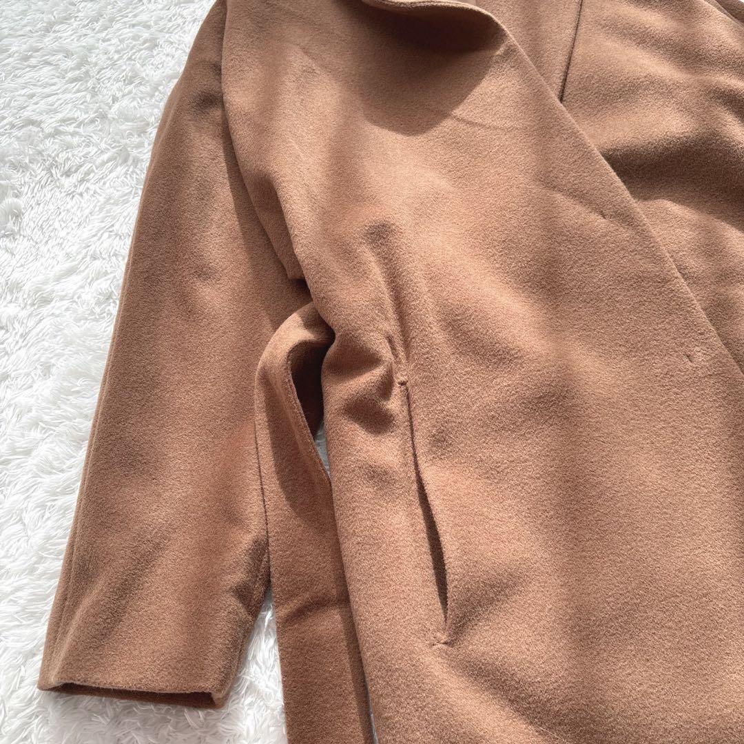 BEIGE, BLUNTS ノーカラーコート アンゴラ混 ベルト付き ブラウン