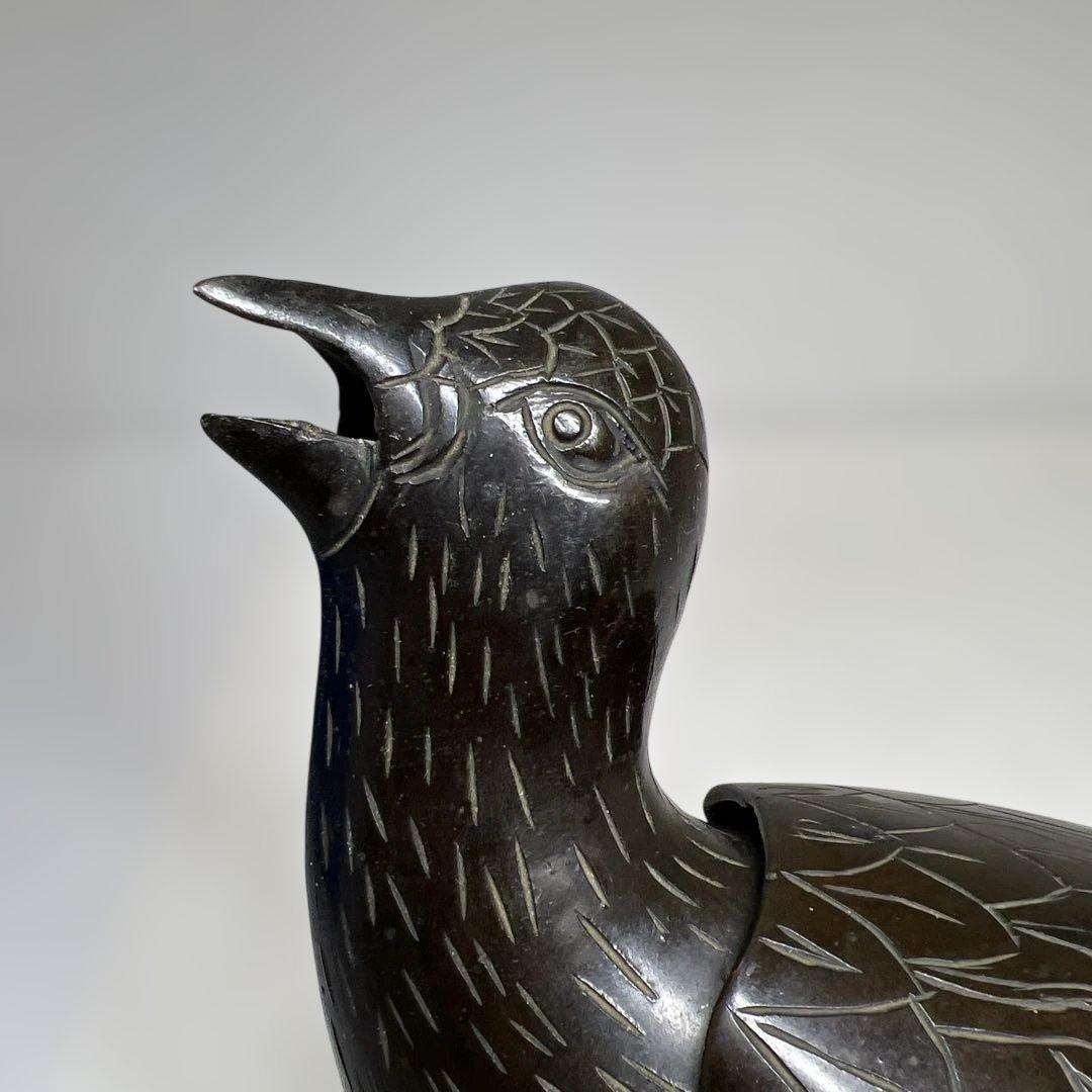 古銅　ウズラ香炉　木箱付　1345g/高さ約21㎝　東Y7-0626⭐︎2Fトカエ