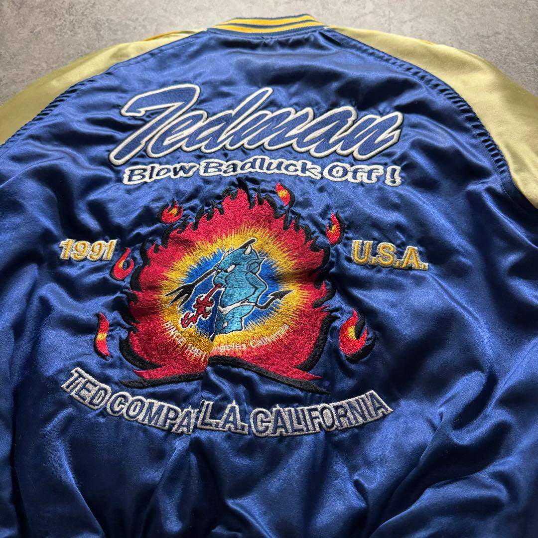 【極絶品】テッドマン　L スカジャン　サテン　ワッペン　バックロゴ　短丈　Y2K