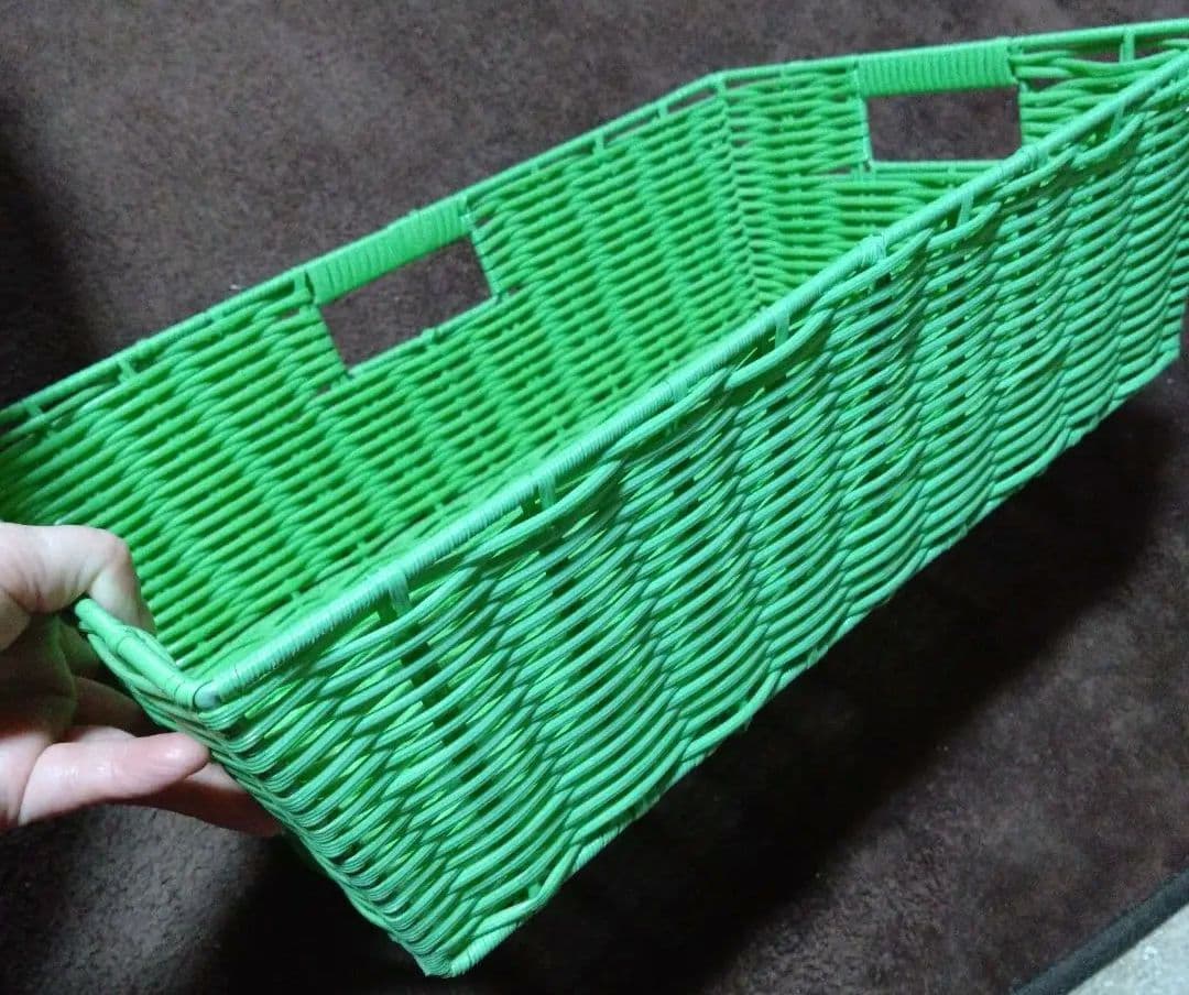 グリーンのかごボックス　レトロ雑貨　レトロかご