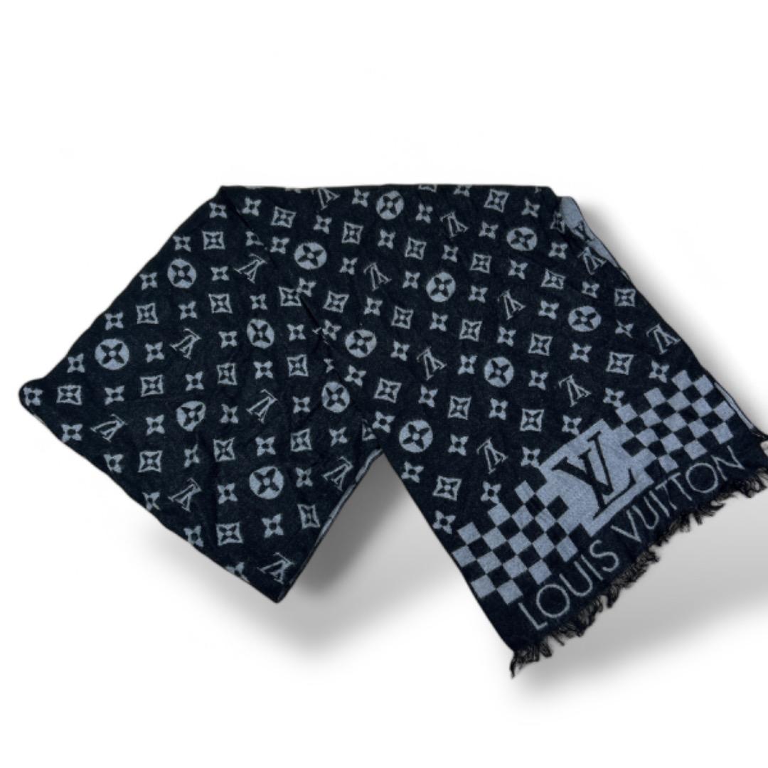 良品　ルイヴィトン　モノグラムマフラー　カシミヤ　　ブラック　グレー