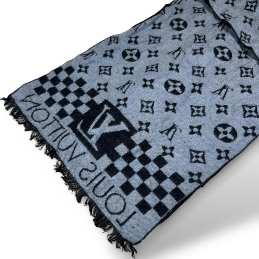 良品　ルイヴィトン　モノグラムマフラー　カシミヤ　　ブラック　グレー