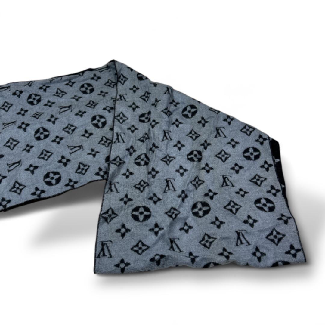 良品　ルイヴィトン　モノグラムマフラー　カシミヤ　　ブラック　グレー