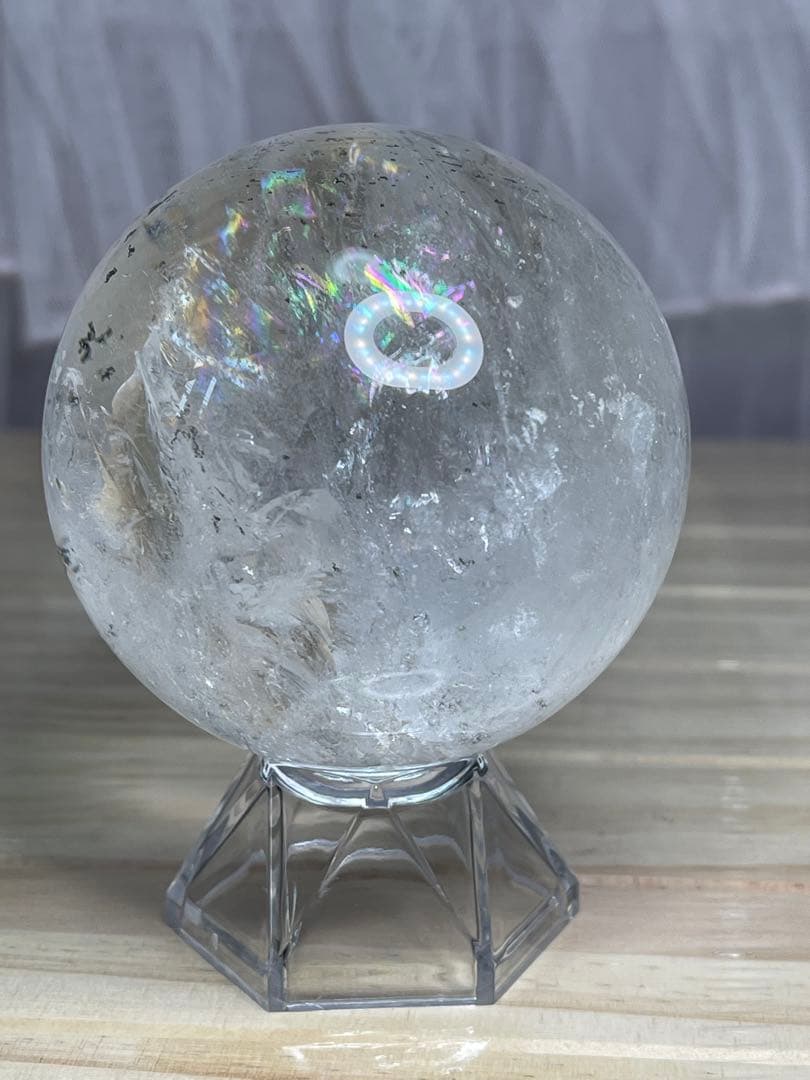 綺麗　天然石　 レインボー アイリスクォーツ　緑幽霊　共生 水晶丸玉 スフィア