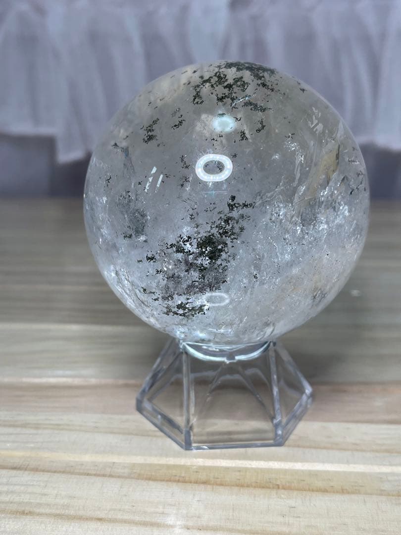 綺麗　天然石　 レインボー アイリスクォーツ　緑幽霊　共生 水晶丸玉 スフィア