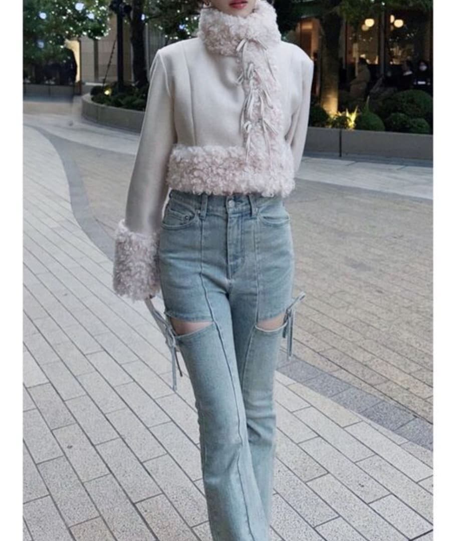 RESEXXY リゼクシー カットアウトリボンデニムパンツ