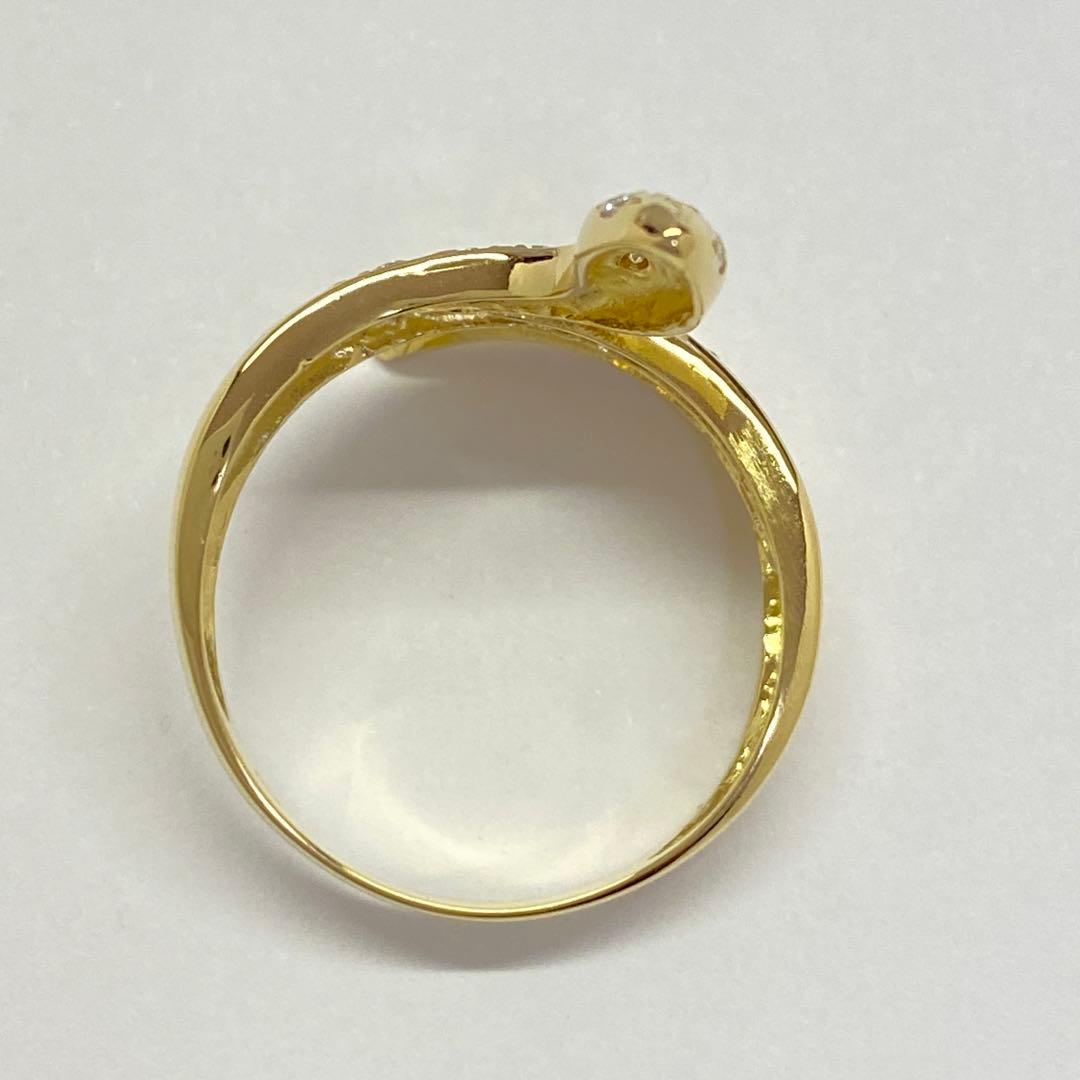 K18　天然ダイヤモンドリング　蛇モチーフ　18金　幅広　ヘビ　へび