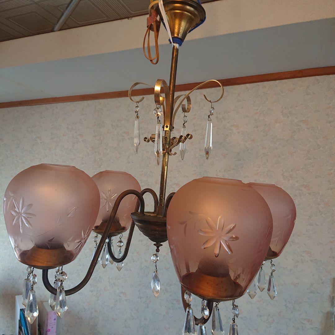 アンティーク ピンク花模様シャンデリア