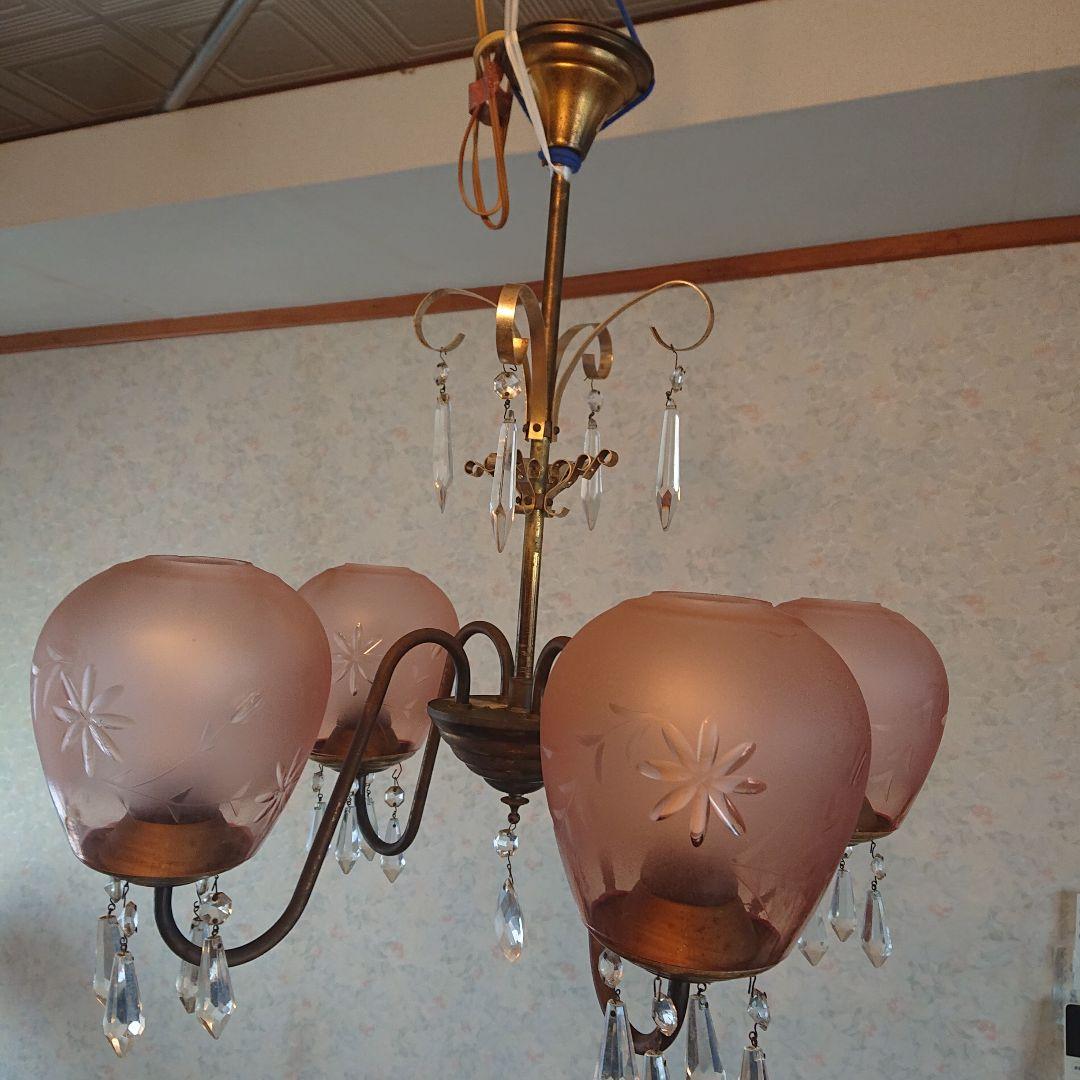 アンティーク ピンク花模様シャンデリア