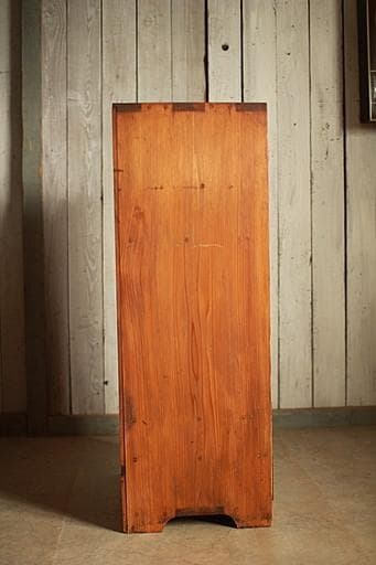 古い小ぶりな木枠のガラス戸棚　小引き出し5杯　食器棚　キャビネット　古家具古民家