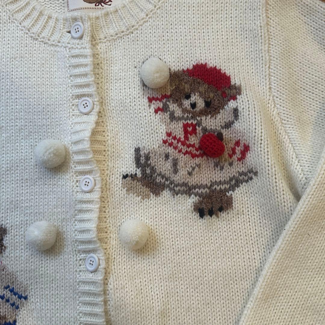 ピンクハウス　三つ子のくま　アイボリーカーディガン